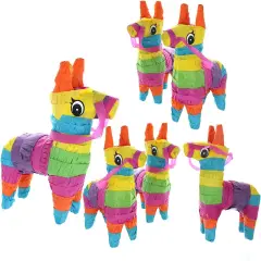 6 Pack 4"X7" Mini Donkey Pinata, Little Rainbow Llama Pinata for Birthday, Cinco De Mayo, Fiestas Decorations Party Favors