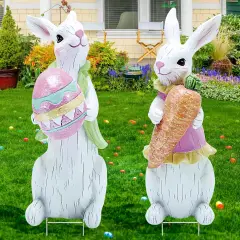 2 PCS Large Easter Decorations Outdoor Easter Yard Signs Easter Yard Decorations Outdoor with Metal Stakes