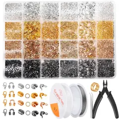 2160 Pieces Crimp Beads Kit for Jewelry Making, Knot Covers, Crimp Bead Covers, Crimp Tubes, Jump Rings and Wire Guardians with Crimping Pliers, Elastic String for Bracelets Necklaces Making