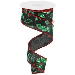 1.5" Winter Foliage Ribbon: Green (10 Yards)