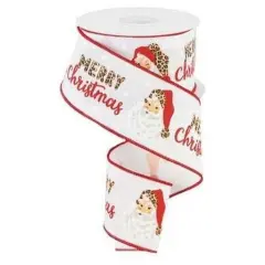 2.5" Leopard Santa Ribbon: White (10 Yards)