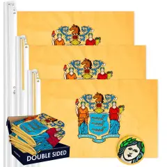 New Jersey NJ State Flag 3x5 Ft 3-Pack Double-sided Embroidered Polyester By G128