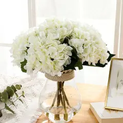 5 Pcs White Hydrangea Artificial Flowers Faux Hydrangea Flowers with Stems Full Heads Silk Fake Hydrangea Flowers for Wedding Bouquet Home Party Decor Centerpieces Floral Arrangements