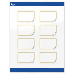 Avery Printable Rectangle Labels, Gold Double Border with Florals, 2" x 3", Glossy White Rectangle Labels, Permanent, Laser/Inkjet, 80ct, Great for Product Labels