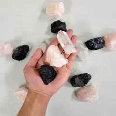 Love & Protection Bundle, Black Tourmaline, Rose Quartz, Quartz Crystal Point