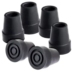 6 Pack Replacement Rubber Cane Tips for Canes, Walking Sticks, Walkers (Black, 3/4 Inch Tip)