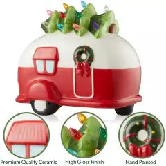 Pre-Lit Ceramic Christmas Vintage Camper Hand-Painted Tabletop Decor