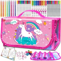 Washable Fruit Scented Markers Set with Unicorn Mermaid Pencil Case 56 PCS Art Supplies