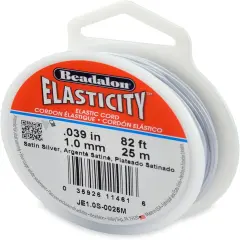 Beadalon Elasticity Stretch Cord, 1.0 mm / .039 in, Satin Silver, 25 m / 82 ft