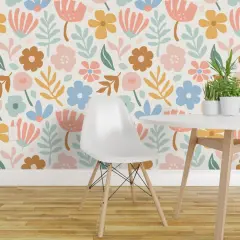 Pre-Pasted Wallpaper 2FT Wide Baby Kids Whimsical Minimalist Bold Floral Abstract Scandi Scandinavian Boho Nursery Playroom Playful Botanical Large Scale Modern Contemporary Custom Pre-pasted Wallpaper by Spoonflower
