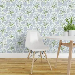 Peel & Stick Wallpaper 2FT Wide Pastel Wildflower Polka Dots Pearl Blue And White Cottagecore Grandmillenial Custom Removable Wallpaper by Spoonflower
