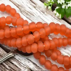 10-11mm Matte Orange African Recycled Glass Beads (20" Strand)
