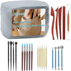 Natural Air-Dry Clay Natural, Non-Toxic All-Purpose Compound 10LBs with 23 Pcs Pottery Tools Clay Sculpting Tool Set, All-Purpose Modeling Clay (Grey & Tools)