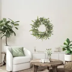Eucalyptus Wreath, 21 Inch Artificial Wreaths for Front Door with Berries & Green Leaves, Spring