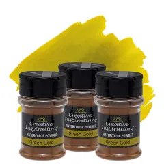 Creative Inspirations Powder Watercolor Paint 3 Pack - 38g Shaker Bottle, Green Gold - Dye-Based Water-Soluble Crystalline Pigments - Non-Toxic, Perfect for Abstract and Spontaneous Effects