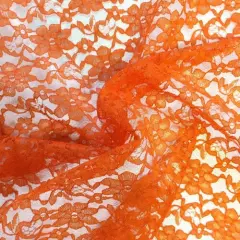 1 Yard Orange Raschel Lace Fabric French Floral Polyester Material for Dresses Bridal Decor 60" Width