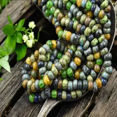 2/0 Aged Medusa White Heart Striped Picasso Mix Czech Seed Beads (19" Strand)