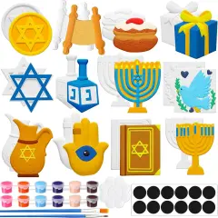 12 Set Purim Crafts Paint Your Own Ceramic Hanukkah Plasters Paint Purim Decoration Gifts DIY Ceramics with Pastel Brush Palette Magnet