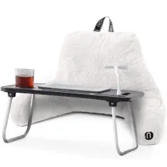 Nestl Fur Reading Pillow with Laptop Lap Desk White