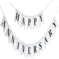 White Happy Anniversary Banner, Happy Anniversary Banner Sign