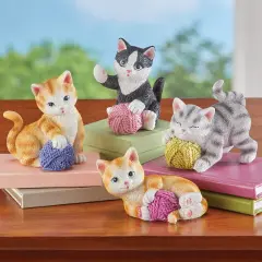 Collections Etc Hand-Painted Charming Cat with Yarn Sitters - Set of 4