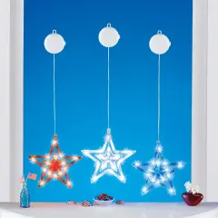 Collections Etc LED Lighted Patriotic Star Window Lights - Set of 3