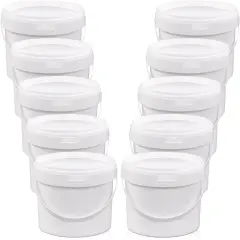10 Pack White Plastic Bucket with Handle and Lid