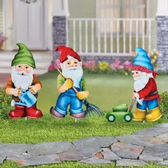 Collections Etc Gardening Gnomes Decorative Outdoor Metal Lawn Stakes