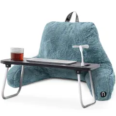 Nestl Fur Reading Pillow with Laptop Lap Desk Stone Blue