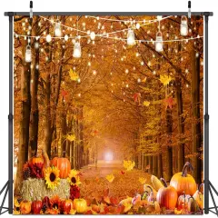 7x5ft Fall Backdrop - Maple Leaves Pumpkin Background