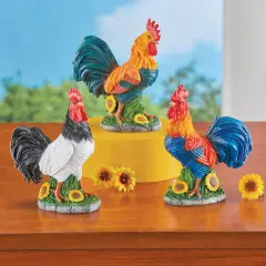 Collections Etc Hand-Painted Charming Colorful Rooster Sitters - Set of 3