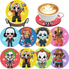 8 PCS Halloween Diamond Art Coasters Kit-Horror Diamond Painting Coasters