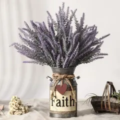 Rustic Artificial Lavender in "Faith" Metal Vase