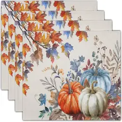 Set of 4 Blue and Orange Pumpkin Fall Placemats - 12 x 18 Inch