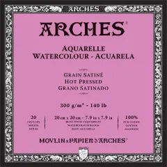 Arches Aquarelle Hot Pressed Watercolor Block 7.9"X7.9"- 140lb, 20 Sheets