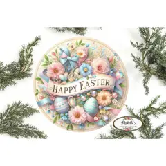 Happy Easter Pastel Eggs Floral Sign