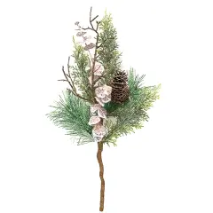 Icy Woodland Pine Eucalyptus Pick with Pinecones 17.5 Inches for Winter Decor