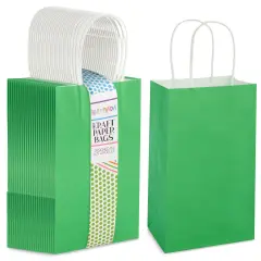 25-Pack Green Gift Bags with Handles - Small Paper Treat Bags for Birthday, Wedding, Retail (5.3x3.2x9 In)