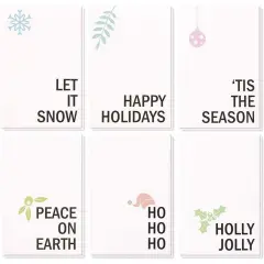 48-Pack Merry Christmas Greetings Cards with Envelopes Set, 4x6 Xmas Note Cards Box Set for Festive Seasons, Holiday Cards Bulk, 6 Minimalistic Designs White