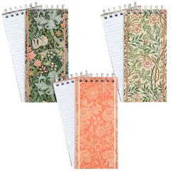 3 Pack Top Bound Spiral Notebooks, Hard Cover Skinny Notepads, William Morris Inspired (100 Sheets/200 Pages, 8.4x3.75) Multicolor