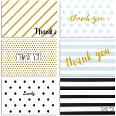 48 Pack Blank Thank You Cards with Envelopes, 4x6 Notecards for Birthday, Wedding, Graduation, 6 Designs