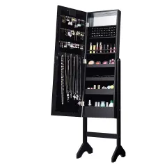 Costway Mirrored Jewelry Cabinet Organizer w/18 LED lights Black