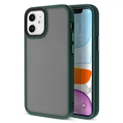 Insten Compatible with iPhone 12 Mini Case 5.4 inch, Translucent Matte Hybrid Hard Back Flexible TPU Bumper, Anti-Shatter Anti-shock Drop Protection, Wireless Charging, Drak Green