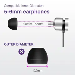 3 Pairs EarBuds Tips Covers Ear Tips Replacement, 4.5-5.5mm, with Storage Box, Small, Black