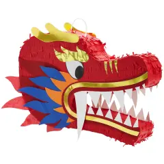Dragon Pinata - Chinese Dragon Head, Dragon Birthday Party Supplies, 2025 Chinese New Year Decorations (16.5x11x3 In) Red