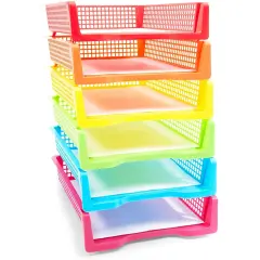 Set of 6 Rainbow Turn In Trays for Teachers, Plastic Classroom Paper Organizers, Colorful Storage Baskets for Office (12.75*9.75*2.75 inch) Multicolor
