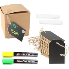 Chalkboard Tags with Liquid Chalk Markers, String and Chalk (24 Pieces) White