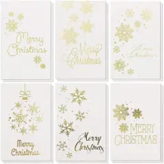 Best Paper Greetings 48 Pack Merry Christmas Greeting Cards, 4x6 Inches Xmas Note Cards Box Set, Holiday Cards with Envelopes Blank Inside for Holiday Greetings, 6 Gold Foil Snowflake Designs White