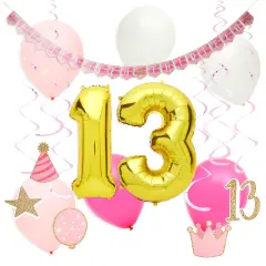 42 Piece Official Teenager Birthday Decorations for Girls 13th Birthday Party (Pink, White)