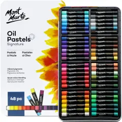 Oil Pastels in Tin Box Signature 48pc, 48 Assorted Colors, Vibrant Oil Pastel Set, Great Blending and Layering, Comes in Storage Case, Ideal for Art, Craft, Coloring and Sketching